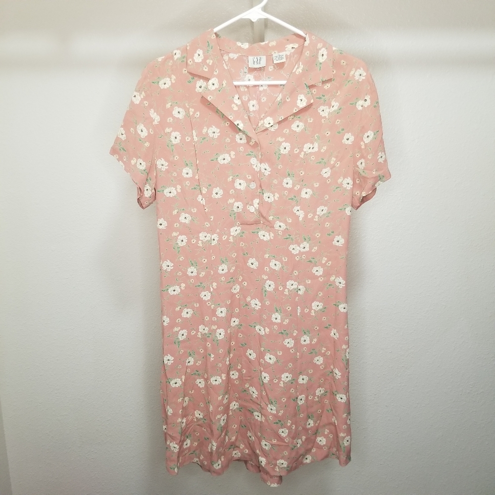 Vtg 90s GAP Babydoll Shirt Dress Floral Button